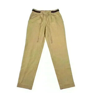 ZARA Tailored Dress Pants Relaxed Fit Tan Black Leather Drawstring Women Small